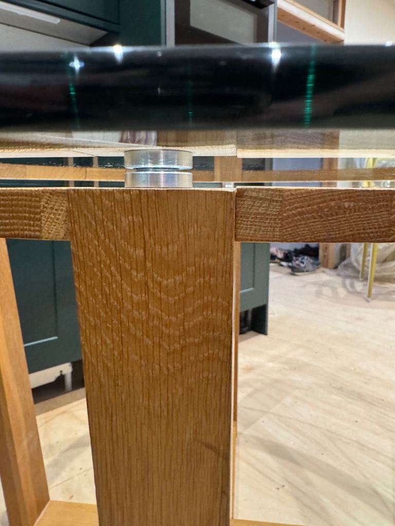 John Lewis Glass top oak dining table round