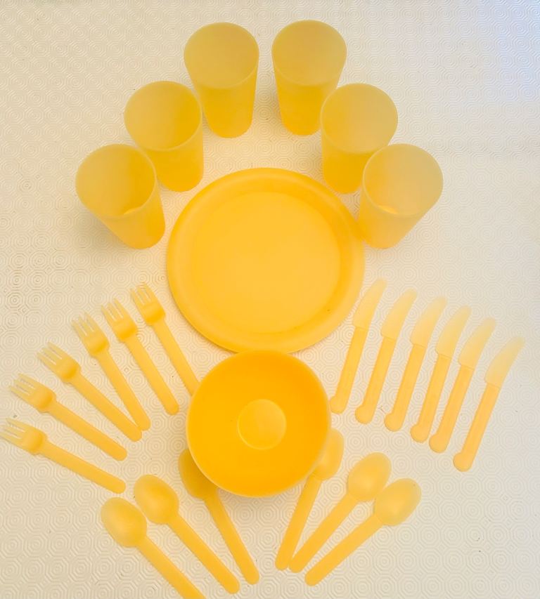 Family Picnic Set for Six – Summer Yellow - Plates, Bowls, Tumblers, & Cutlery