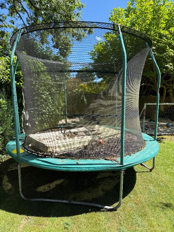 Garden Trampoline with Safety Net – Green, Fair Condition