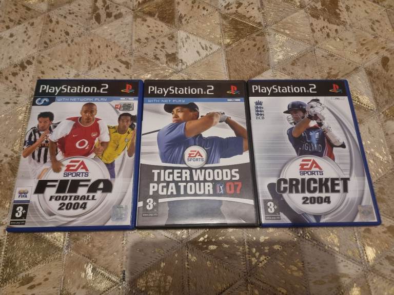 PS2 EA Sports Bundle X3 FIFA 2004 Tiger Woods PGA Tour 07 Cricket 2004 Complete
