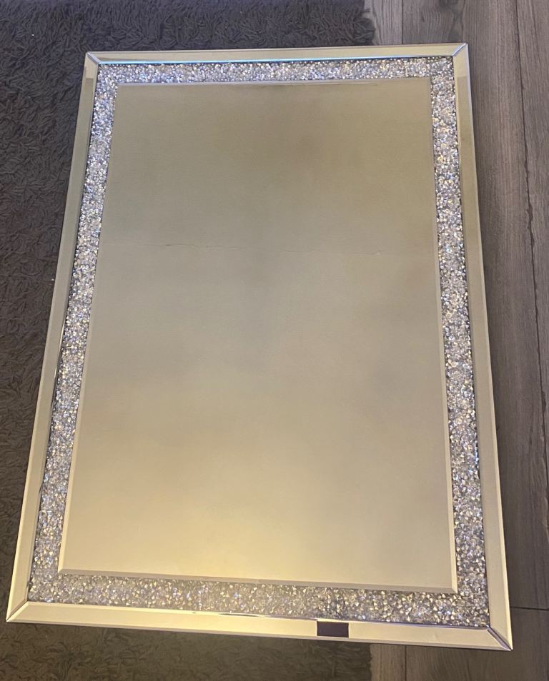 Silver Crushed crystal large mirror,clock and 4 collage photo frames 