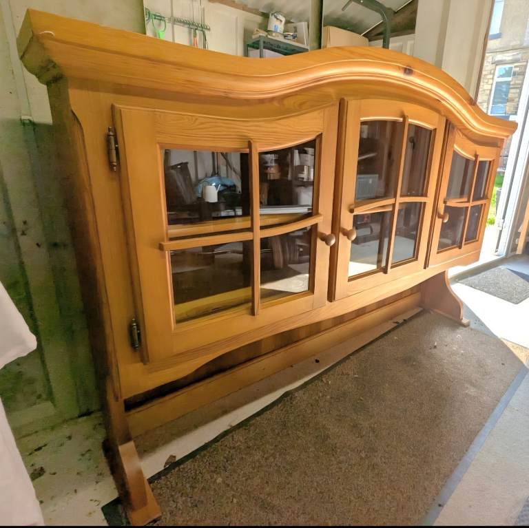 Vintage Solid Wood German 3 Door Welsh Dresser with 3 Door Display Cabinet