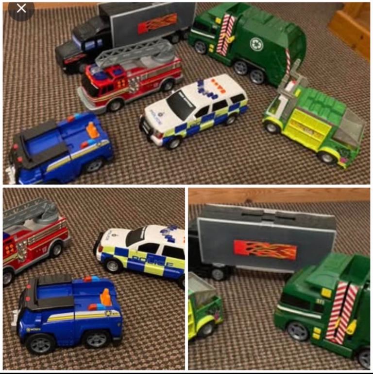 Kids Toy Vehicles Bundle - Fire Engine, Police Car, Rubbish Truck & More