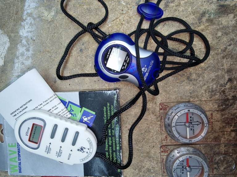 Compass's 2 Silva, 1 Eurohike. 2 digital & 1 mechanical Smiths stop watches