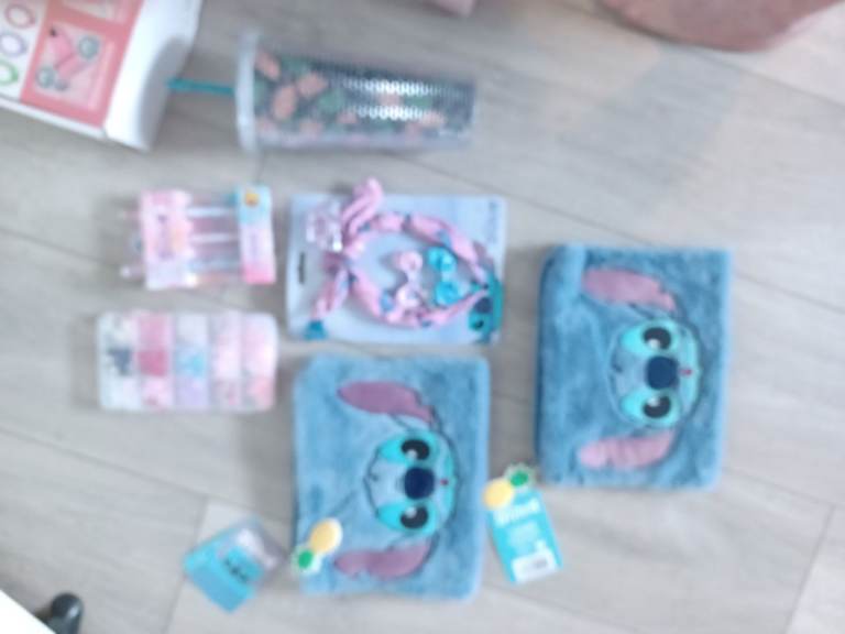 Disney Stitch Fluffy Pouch & Accessories Set - Lip Gloss, Hair Bands, Tumbler