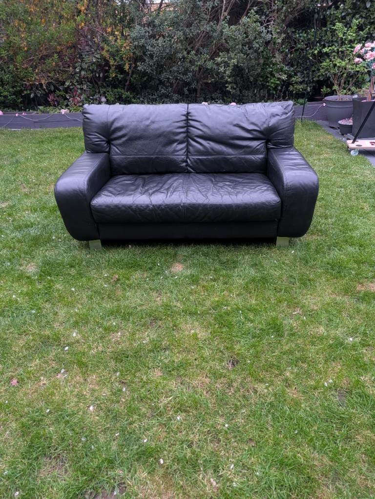 2 Seater black leather sofa