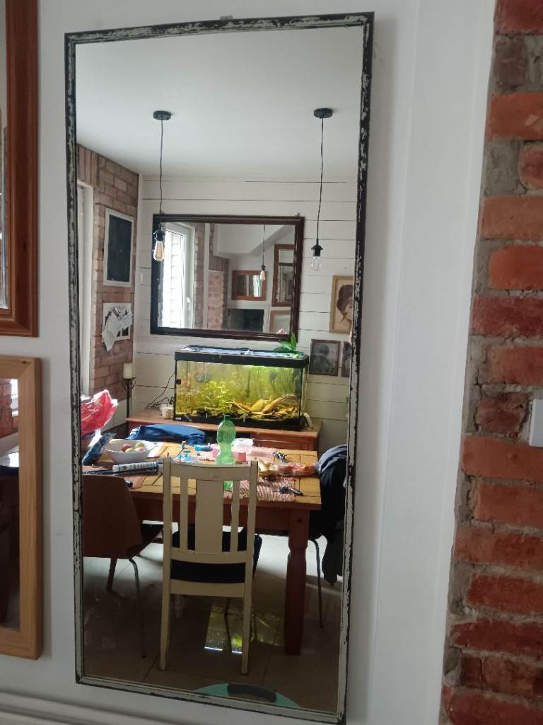 Large Grey Framed Wall Mirror – Good Condition