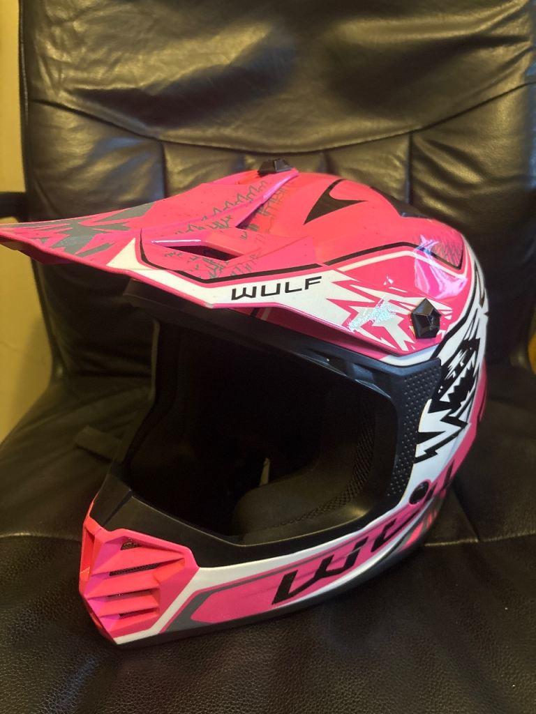 Wulfsport wulf sport motorbike quad motocross pink helmet child kids youth m 