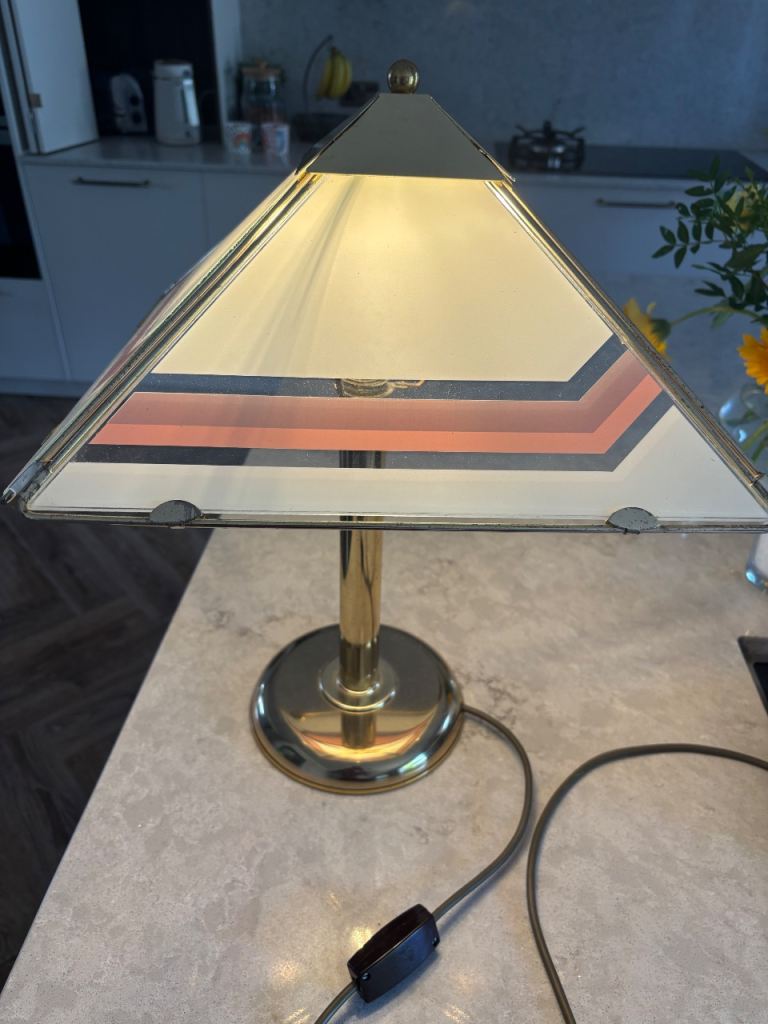 Stylish Brass Table Lamp with Geometric Shade – Good Condition