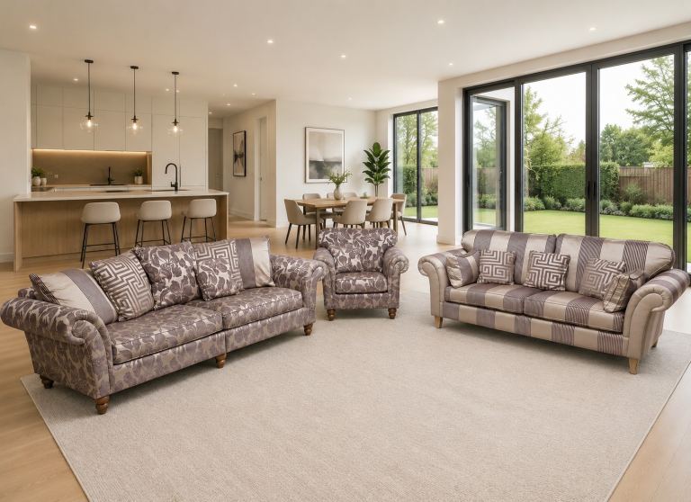 Barker & Stonehouse®️ 4 + 3 Seater Sofas Armchair Champagne Silver Purple Immaculate
