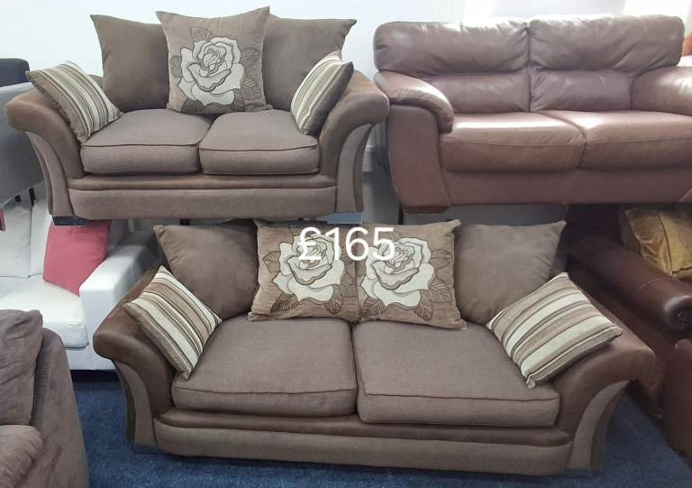 Brown Fabric 3 and 2 seater sofas– local delivery available 