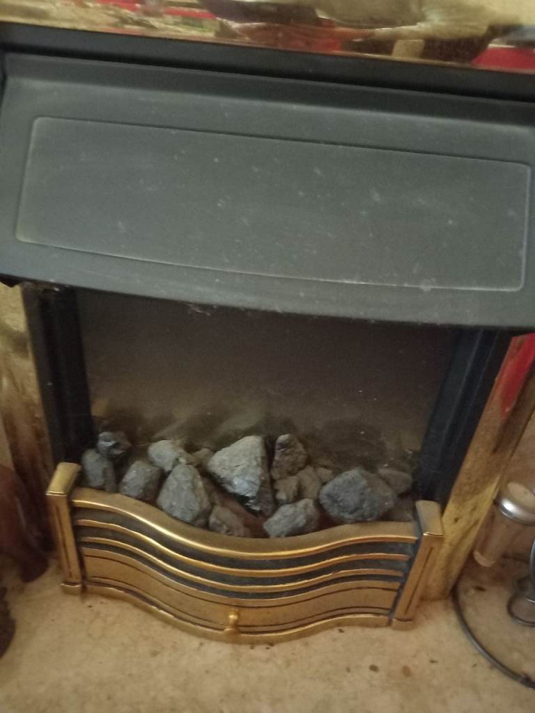Electric Fireplace with Brass Trim – Good Condition