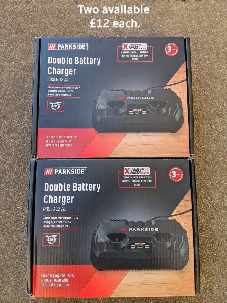 Lidl Parkside 12v Double Battery Charger (Two available).