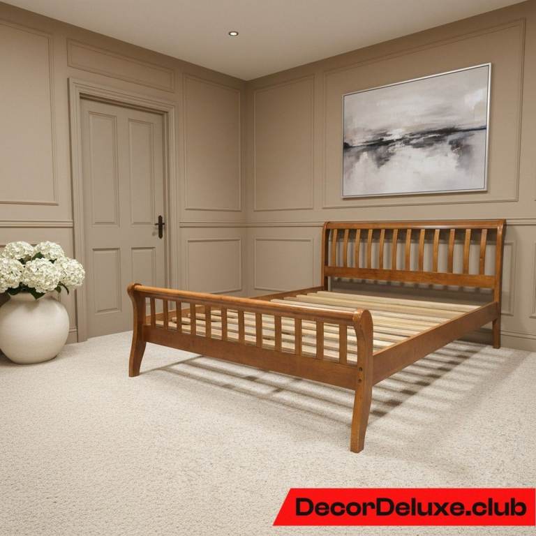 Solid Oak Low Level Double Sleigh Bed Frame - Delivery Avail - 004A