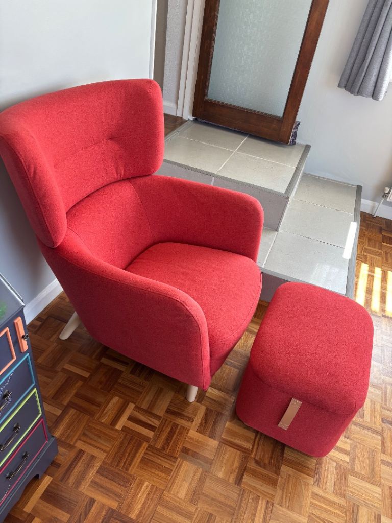 IKEA red armchair & matching footstool 