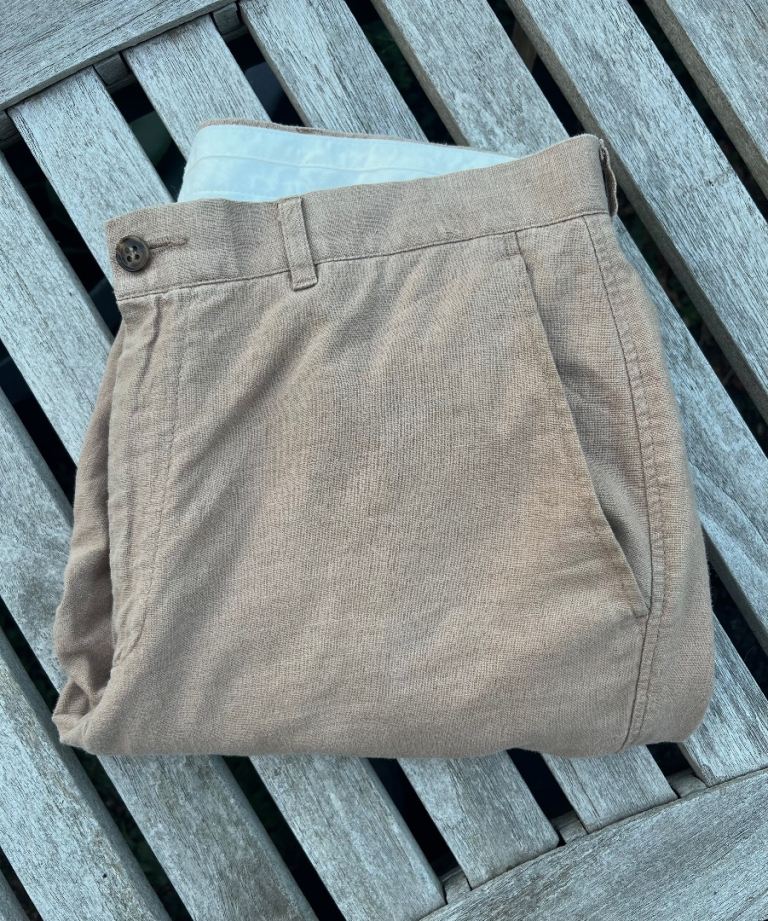 Marks & Spencer Linen Blend Trousers – Beige, Waist 32, Inside Leg 31