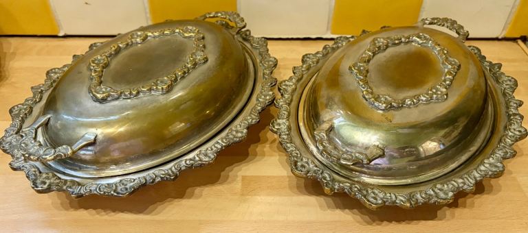 Antique Victorian Set Of  Silver Plate oval serving Dishes