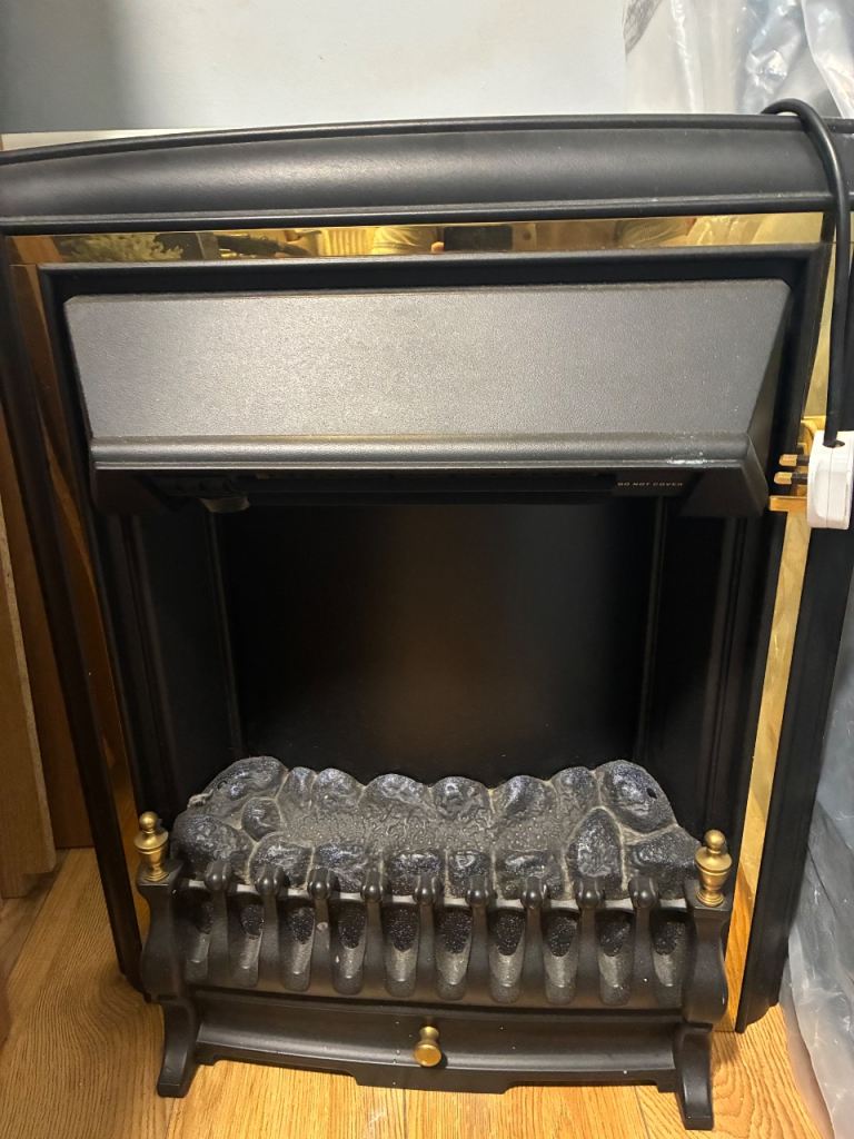 Electric Fireplace with Black and Gold Finish – Good Condition