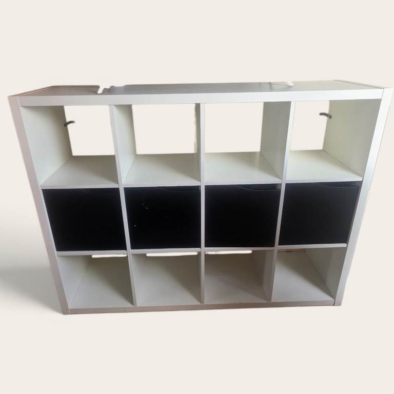 IKEA KALLAX 12 Cube Storage Unit - White with Black Inserts