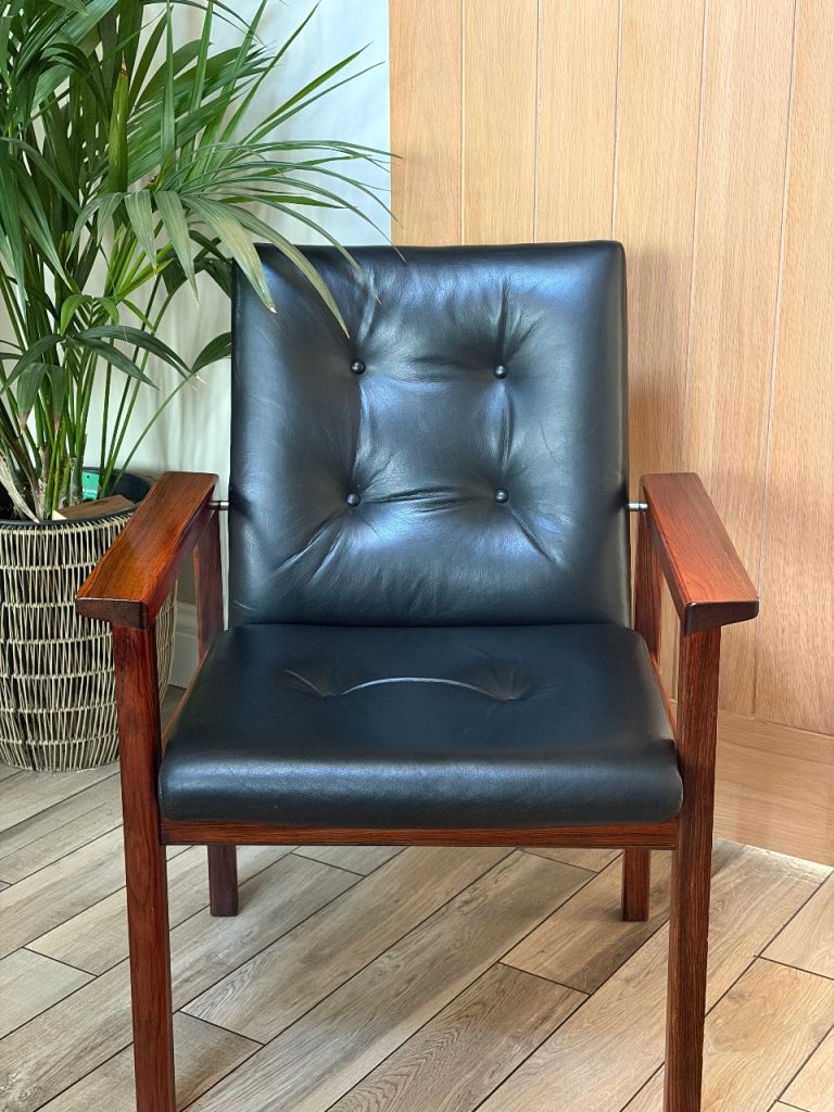 Mid Century 1960s Danish Sibast Rosewood & Leather Armchair