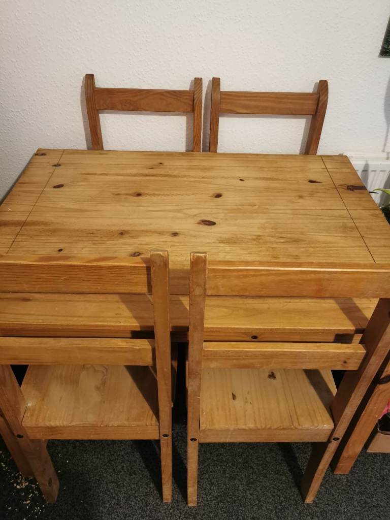 Pine Dining Table and Two Chairs – Good Condition