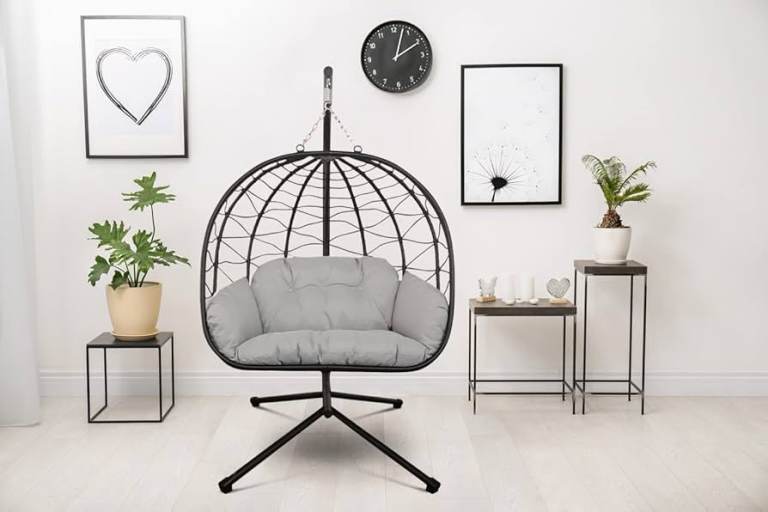 Heavy duty Flatpack MATILDA BLACK Double Hanging Egg Chair Swing Hammock with Cushion