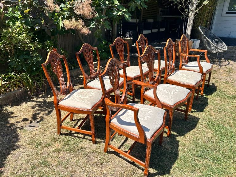 Set of 8 Solid Wood Dining Chairs – Good Condition