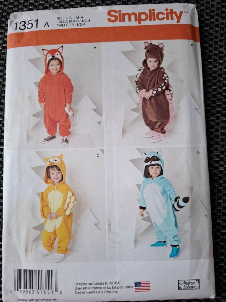 Simplicity Sewing Pattern 1351 Toddler Animal Onesies