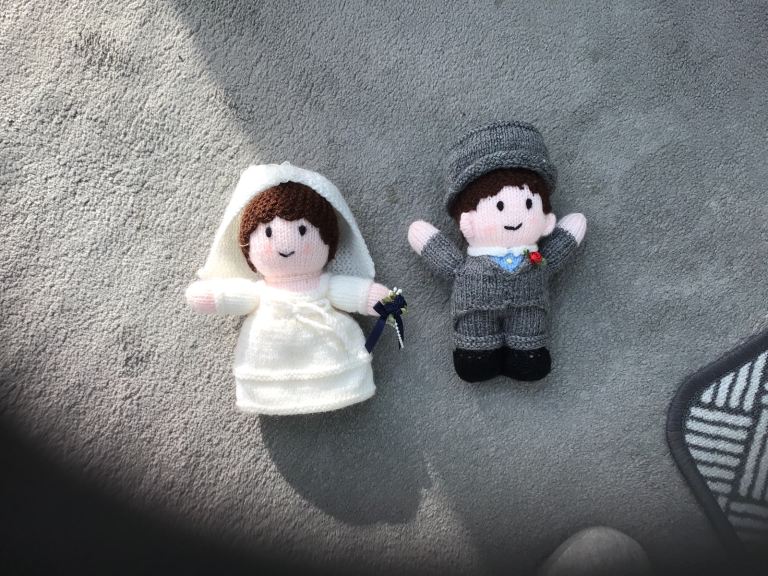 Wedding hand knitted bride and groom 