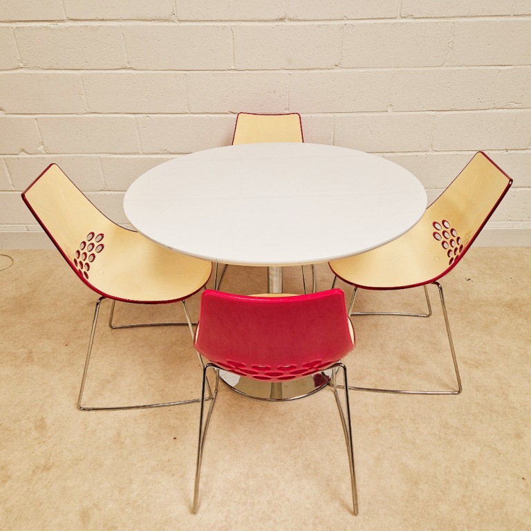 Retro Chrome Base Round Dining Table and Callgaris Jam Chair Dining Set PG289