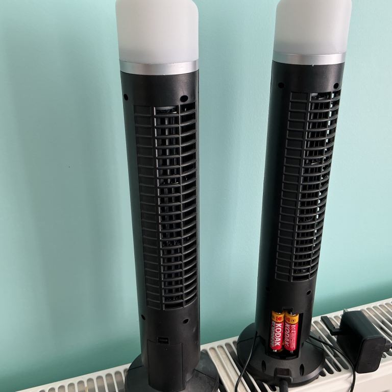2 x DESK (OR BEDSIDE ) FANS BATTERY OR MAINS WITH LIGHT OPTION