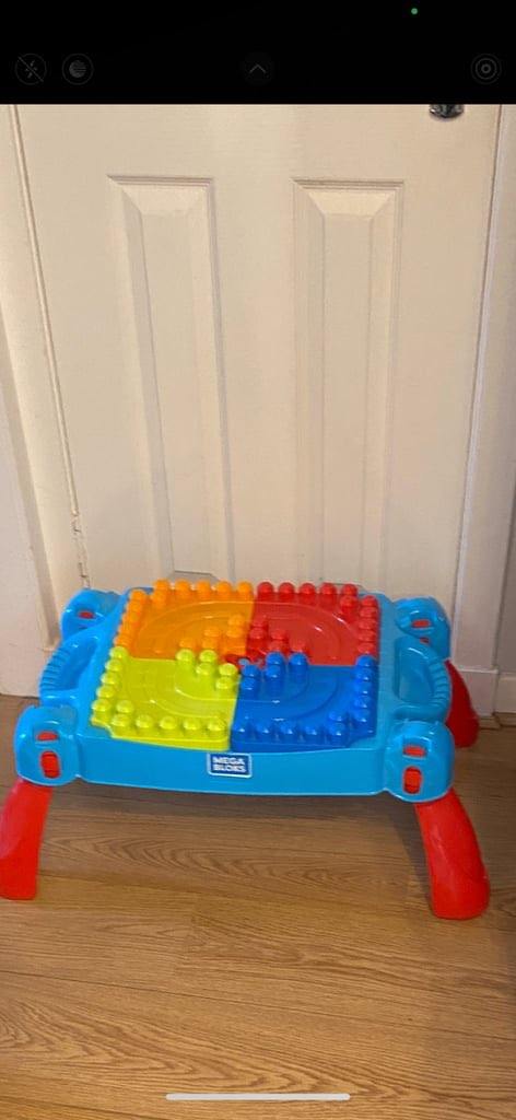 Megablocks table filled with megablocks 