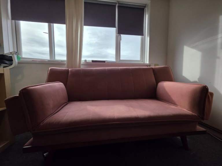Pink blush sofa bed - adjustable back + armrests - great condition (FOR COLLECTION BY 29/07)