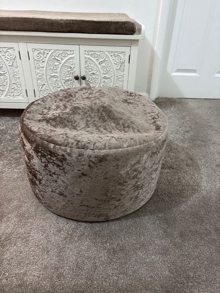 Crushed Mink Velvet  Footstool and matching curtains 
