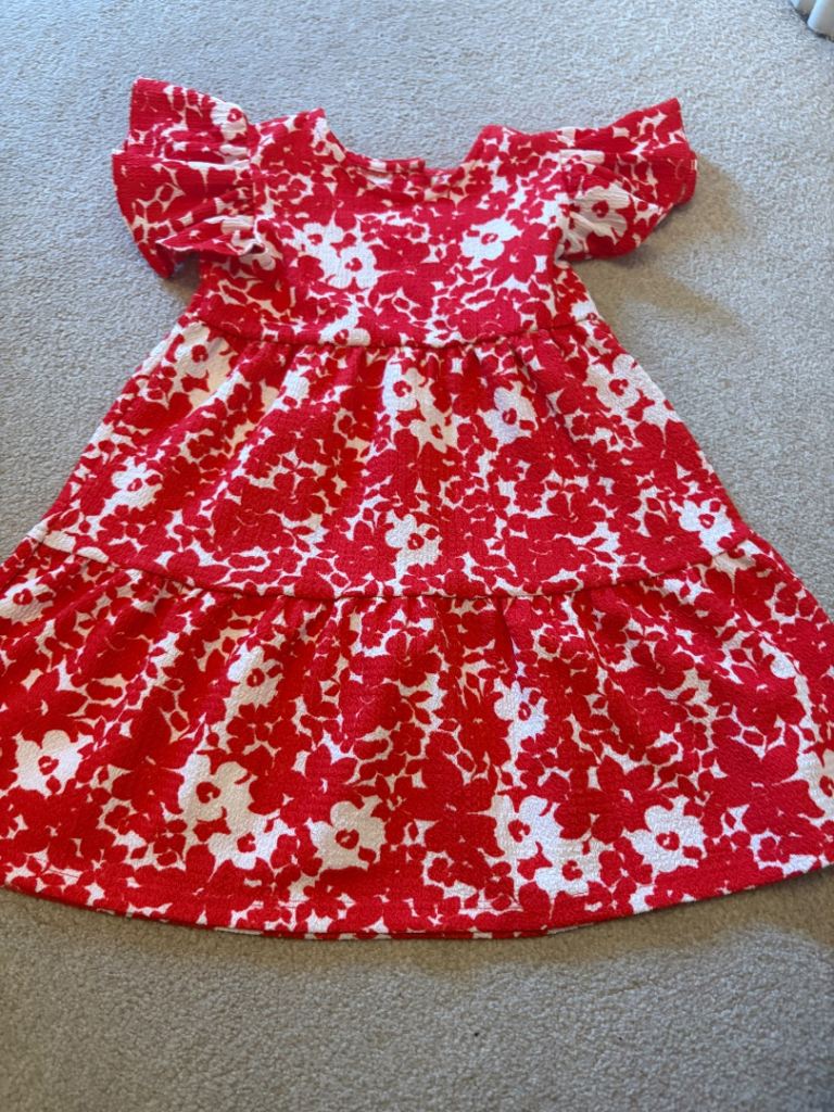 Lovely Red and White Floral Kids Dress – Good Condition