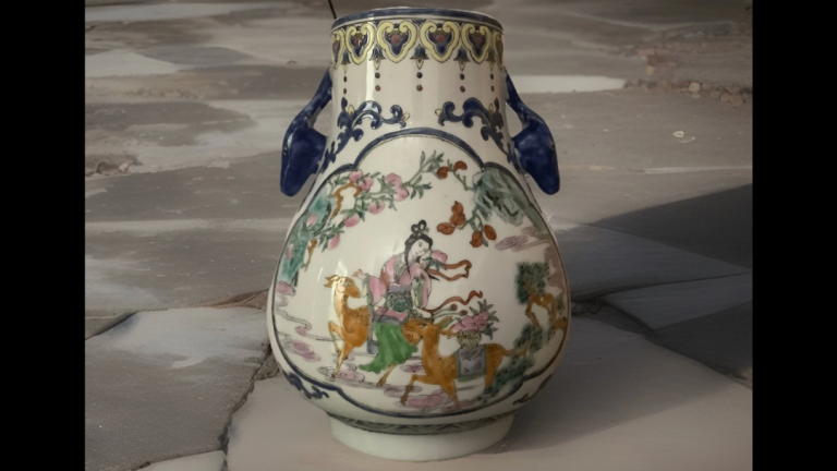 A Magnificent Chinese Qing Dynasty Caihu Vase with Ruyi Edging 19th Century