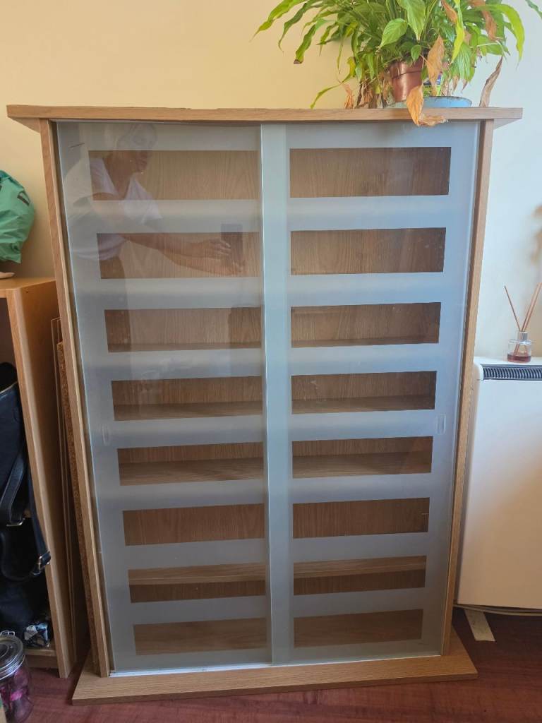 CD / DVD Pine & Frosted Glass Display / Storage Unit Shelving
