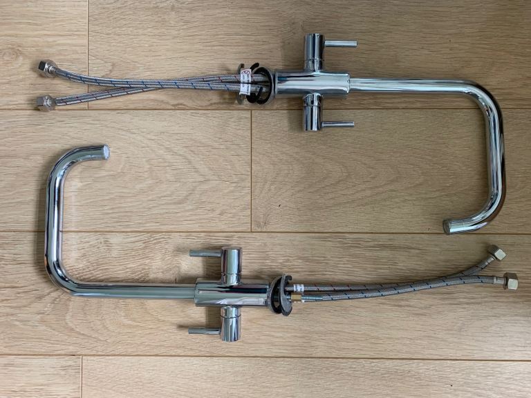 Hot & Cold Mixer Tap, Stainless Steel, with Fittings.