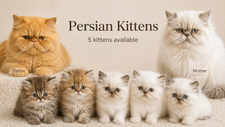 Gorgeous Pure Persian Kittens – 2 Rare Golden Grey & 3 White
