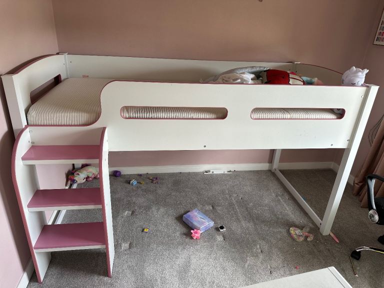 Pink Mid Sleeper Bed Frame and Mattress