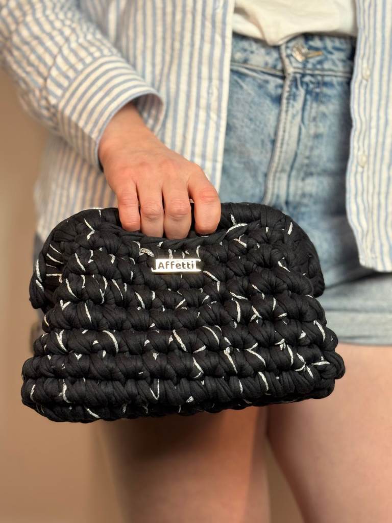 Black Crochet Handbag | Handmade Chunky Knit Bag | Sustainable Minimal Everyday Purse