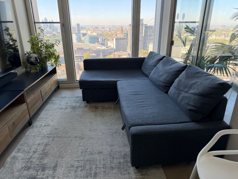 IKEA Corner Sofa Bed with Storage – Grey, Good Condition