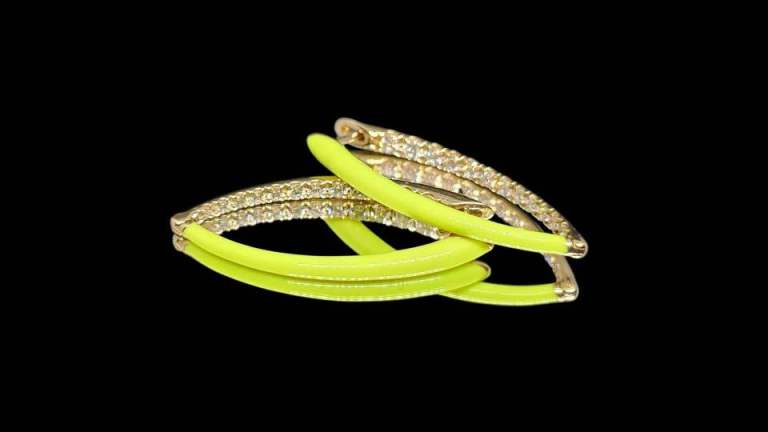 MELISSA KAYE (NY) Cristina Earrings 18K with Natural Diamond & Neon Yellow Enamel