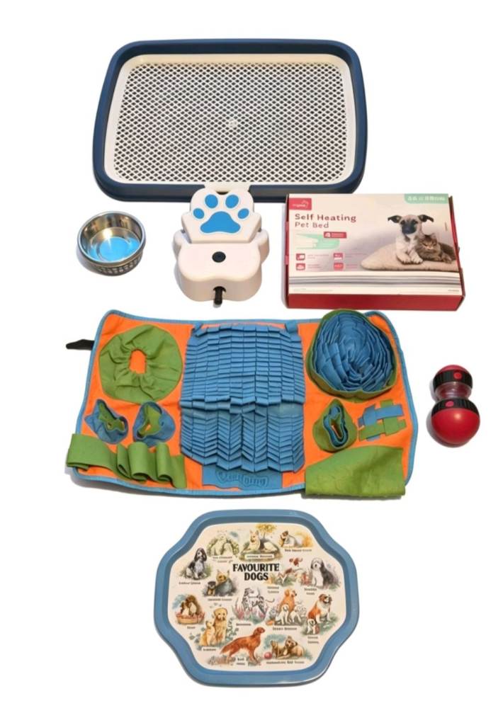 New Puppy/Small Dog & Cat Starter Kit Training, Feeding, Toys & Bed
