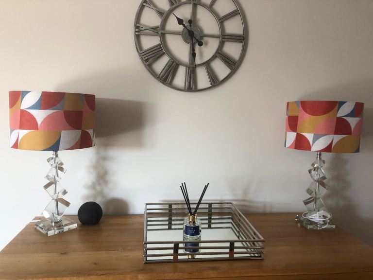 Pair of Modern Crystal style  Base Table Lamps with Patterned Shades