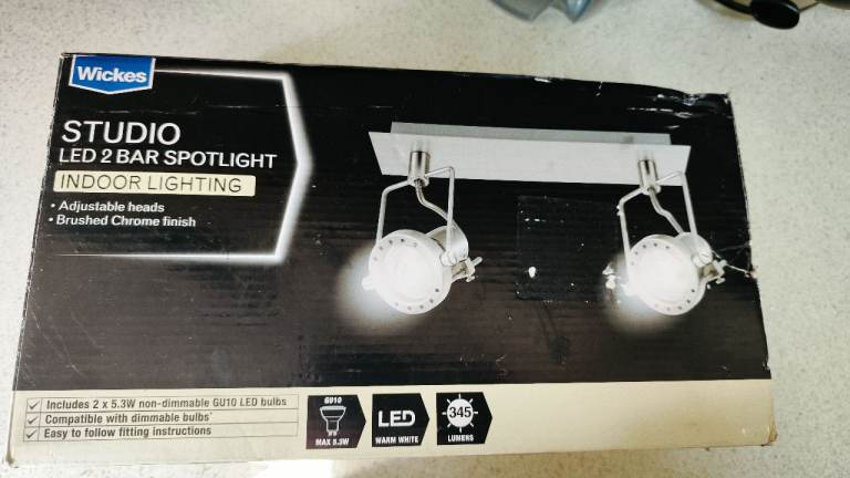 Wickes Studio LED 2 Bar Spotlight - Brushed Chrome Finish, New