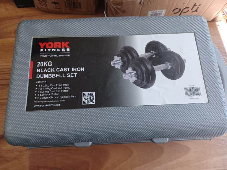 20KG YORK DUMBBELLS CAST IRON WEIGHTS PLATES SET With Carry Case (2 x 10KG)