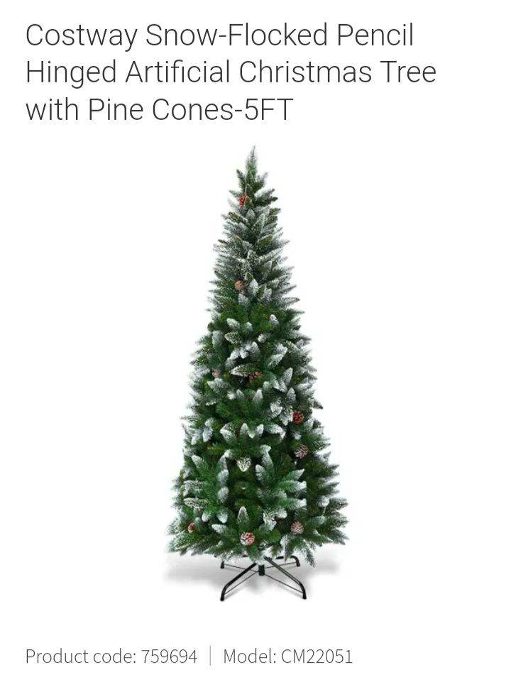 Costway 5FT Snow-Flocked Artificial Christmas Tree with Pine Cones