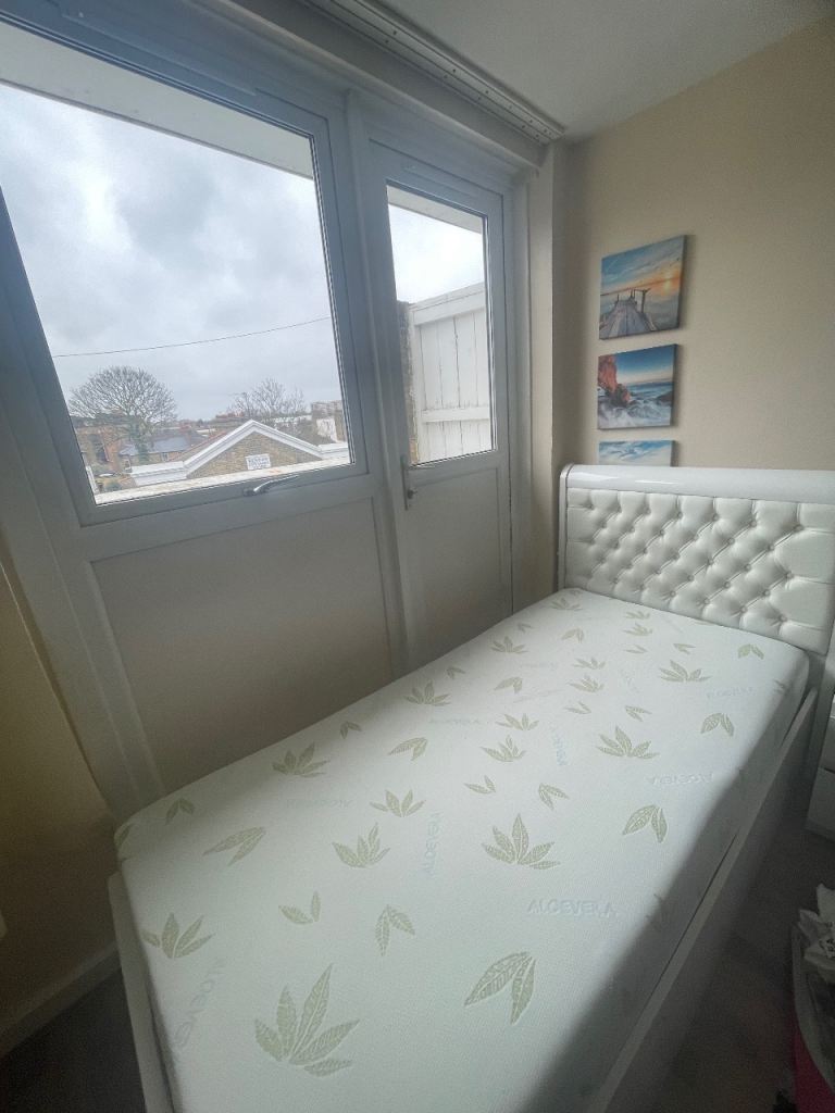 White Single Bed Frame with Tufted Headboard and Storage