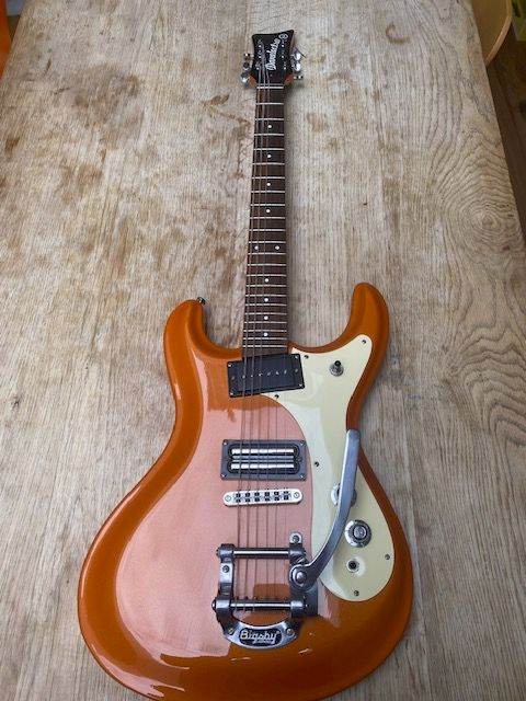 Danelectro "The 64" Electric Guitar in Metallic Orange with Bigsby & Gator Hard Case, Good Condition